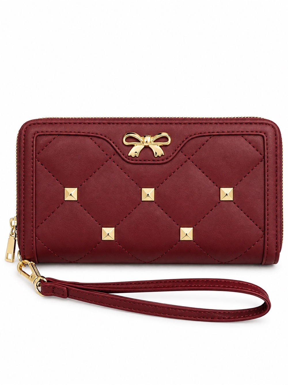 Burgundy Quilted Bow Wristlet Wallet